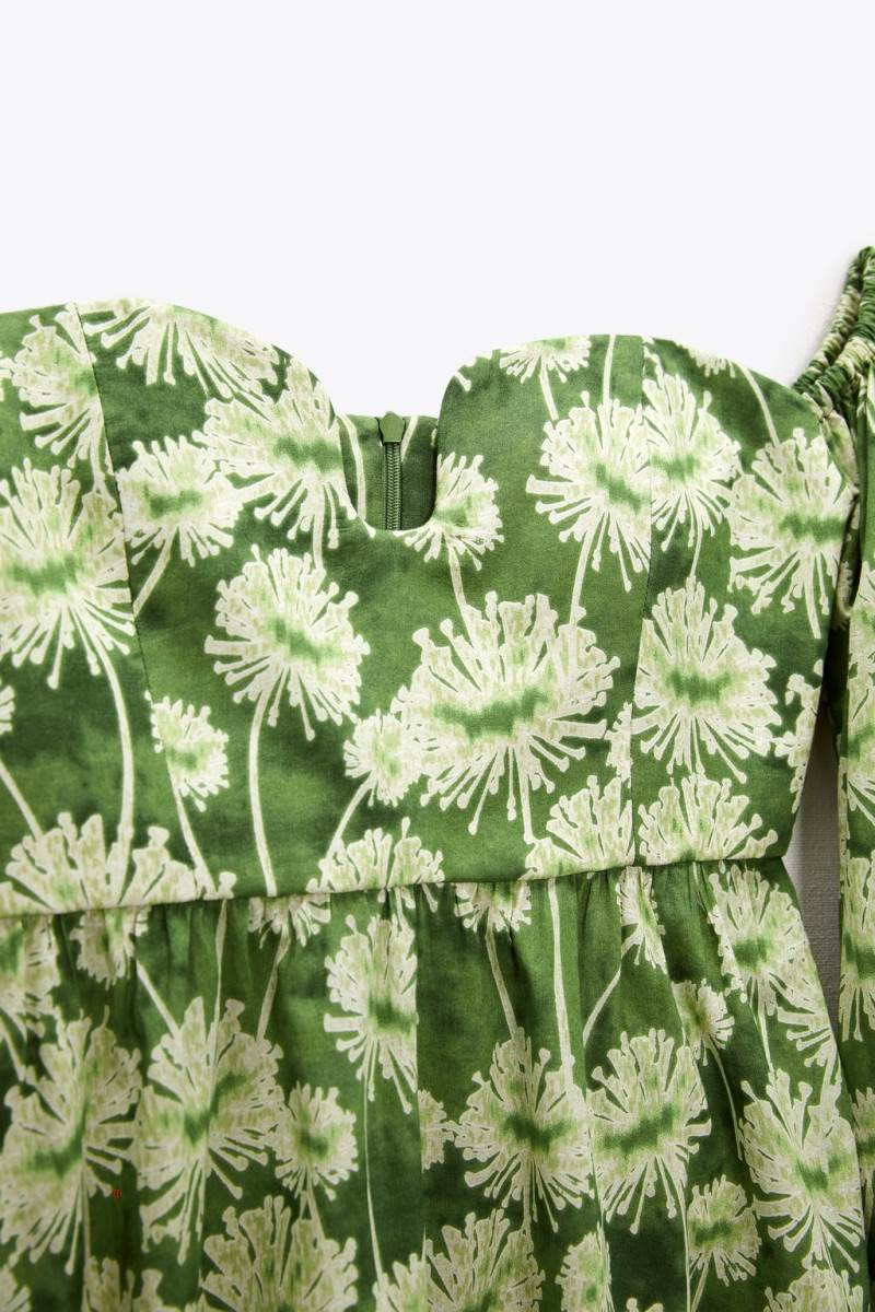 ZARA 100% COTTON PRINTED Klänning Dam Gröna | NQRZF-7480