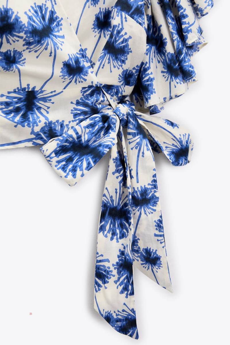 ZARA 100% COTTON PRINTED WITH RUFFLES Blusar Dam Blå | NIWCK-8542