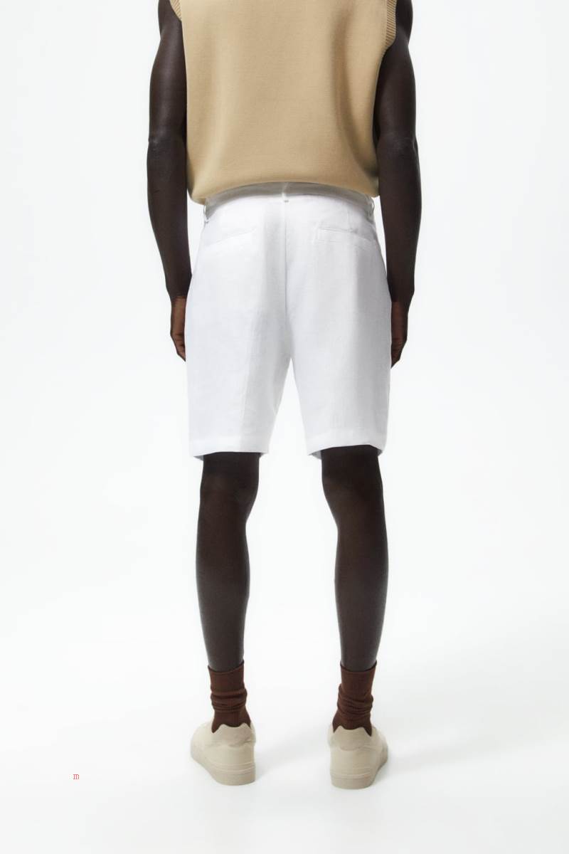 ZARA 100% LINEN BERMUDA Shorts Herr Vita | BWEYF-4867