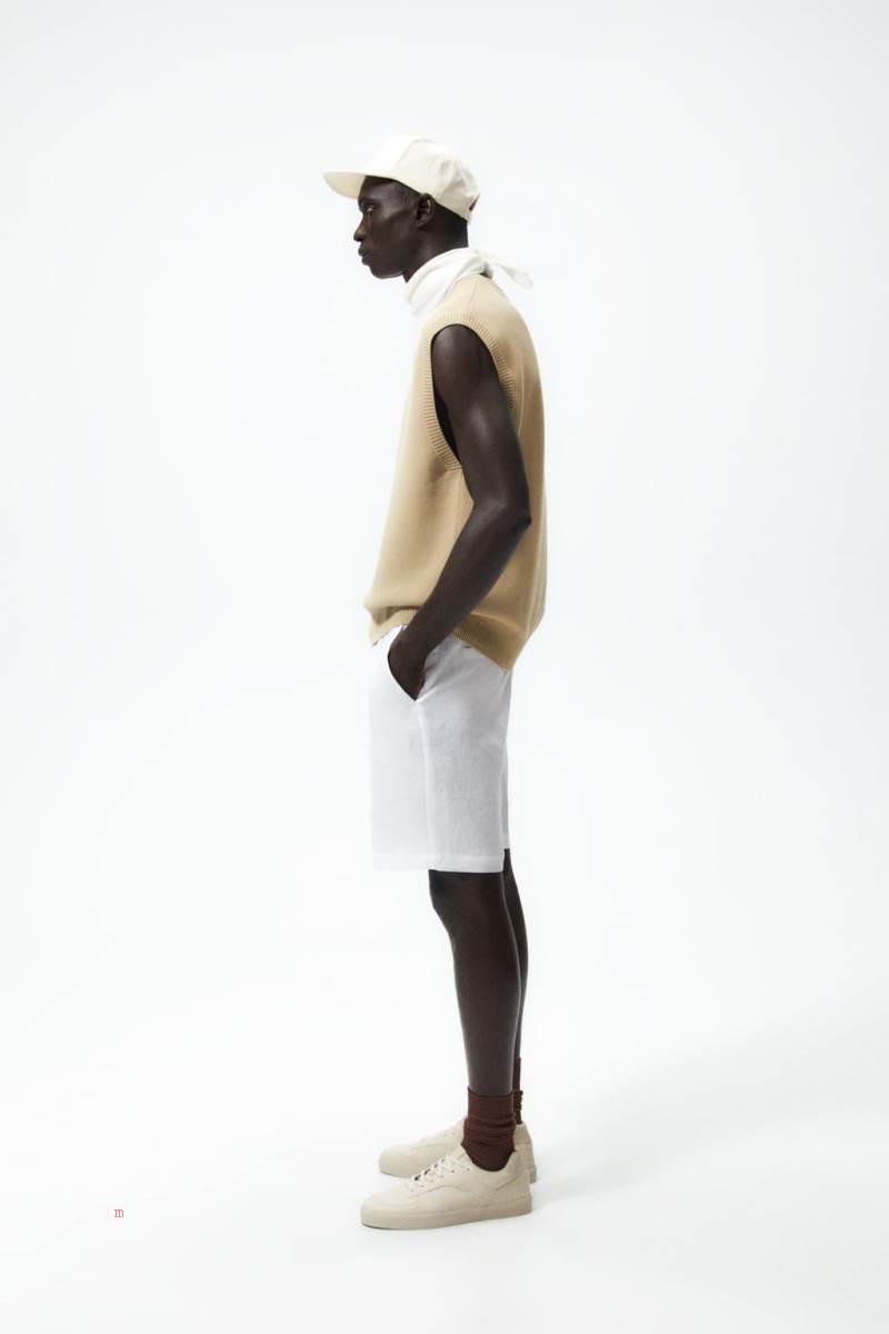 ZARA 100% LINEN BERMUDA Shorts Herr Vita | BWEYF-4867