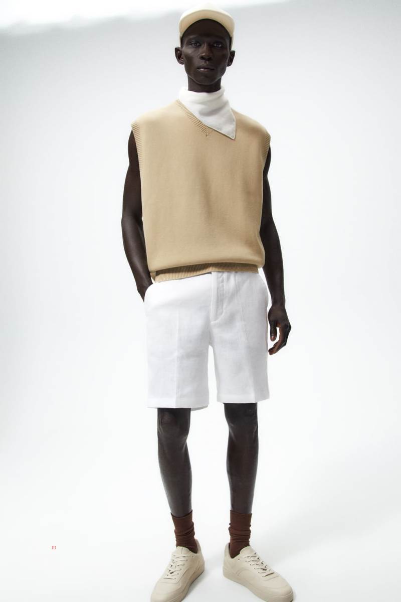 ZARA 100% LINEN BERMUDA Shorts Herr Vita | BWEYF-4867