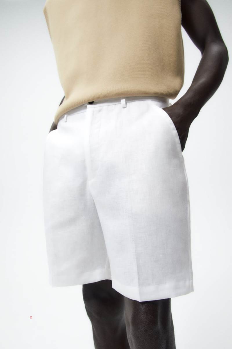 ZARA 100% LINEN BERMUDA Shorts Herr Vita | BWEYF-4867