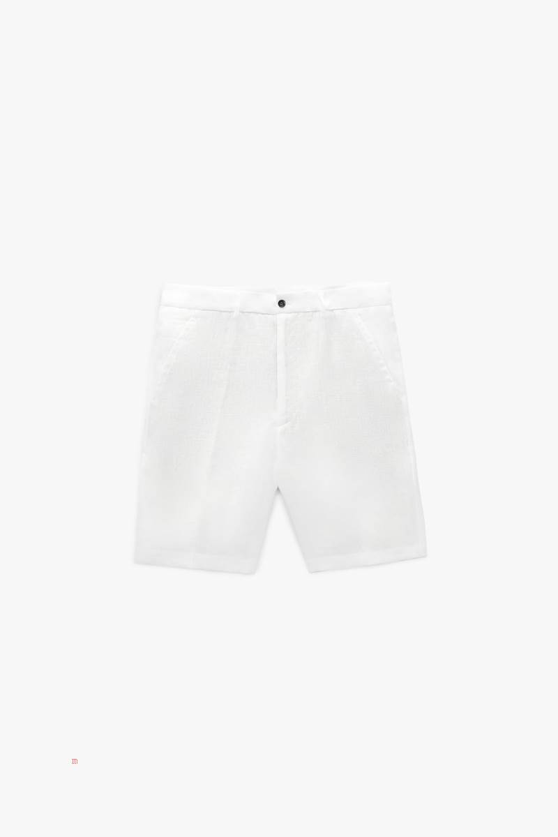 ZARA 100% LINEN BERMUDA Shorts Herr Vita | BWEYF-4867