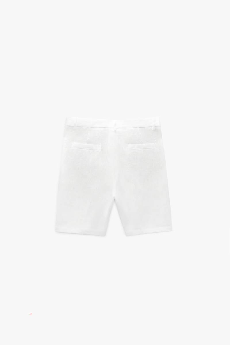 ZARA 100% LINEN BERMUDA Shorts Herr Vita | BWEYF-4867