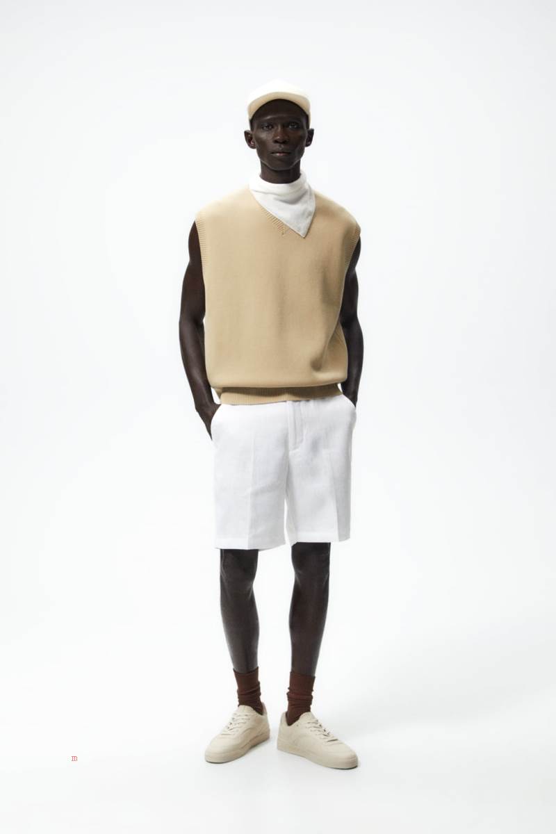 ZARA 100% LINEN BERMUDA Shorts Herr Vita | BWEYF-4867
