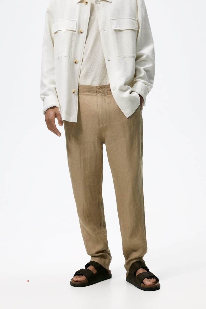 ZARA 100% LINEN Byxor Herr Bruna | RWOBN-5098