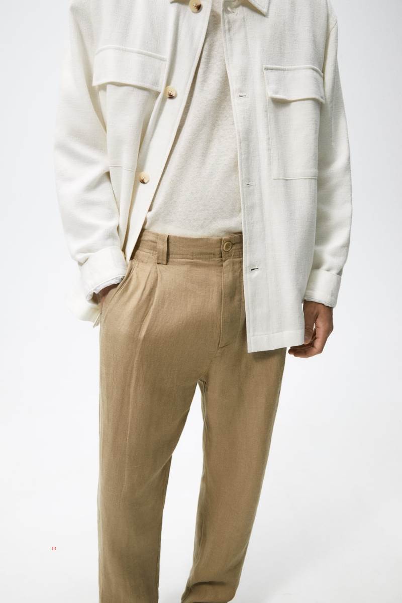 ZARA 100% LINEN Byxor Herr Bruna | RWOBN-5098