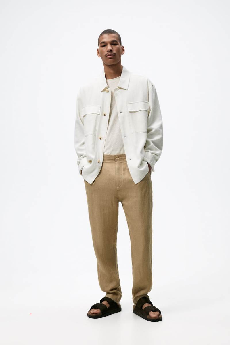 ZARA 100% LINEN Byxor Herr Bruna | RWOBN-5098