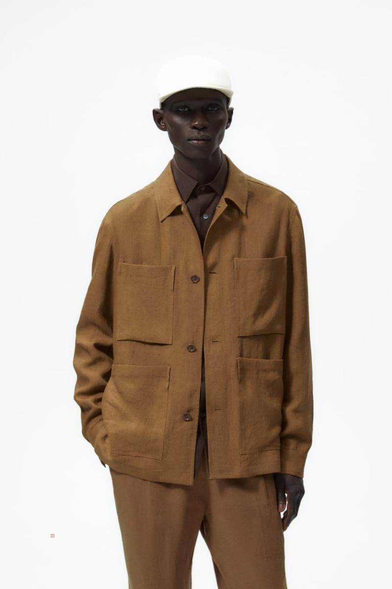 ZARA 100% LINEN Övertröja Herr Bruna | SQORA-4089