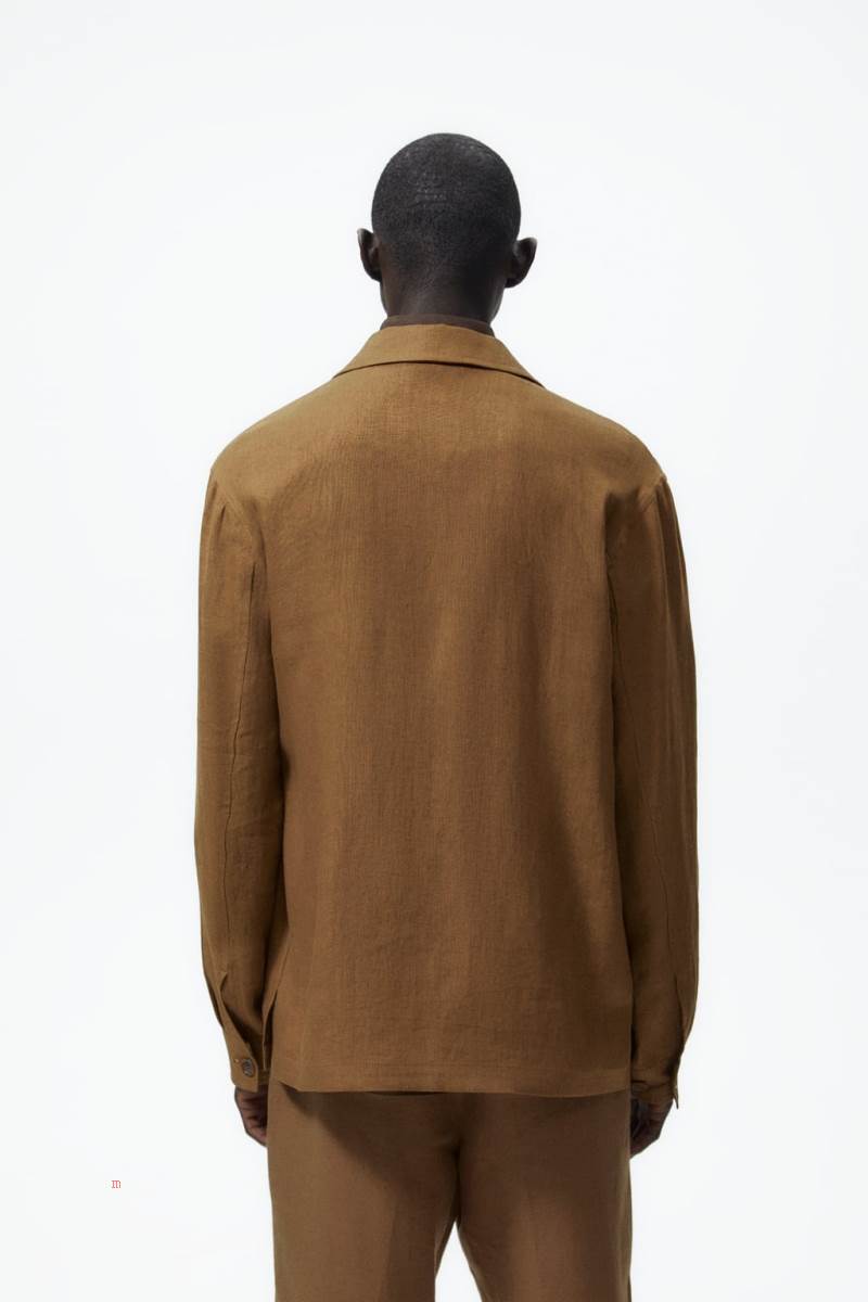 ZARA 100% LINEN Övertröja Herr Bruna | SQORA-4089