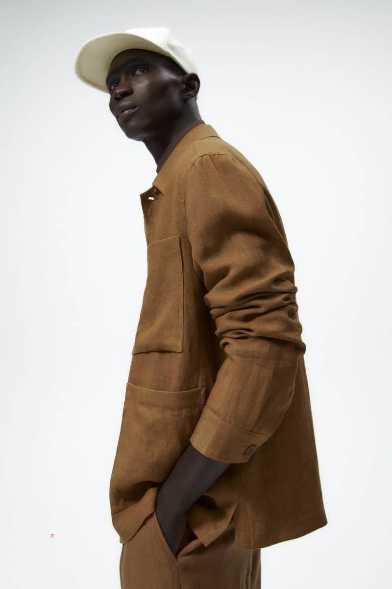 ZARA 100% LINEN Övertröja Herr Bruna | SQORA-4089