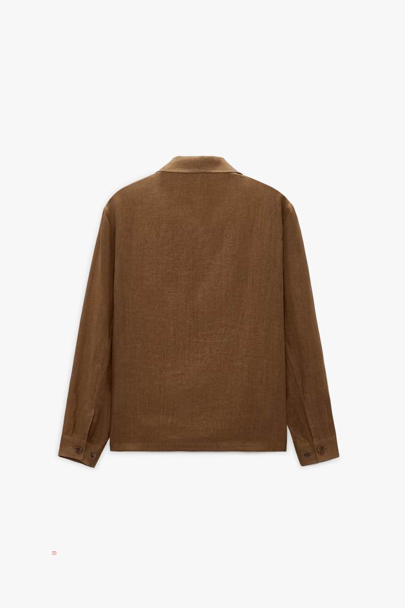 ZARA 100% LINEN Övertröja Herr Bruna | SQORA-4089