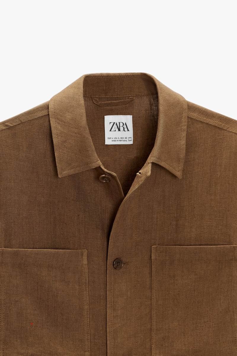 ZARA 100% LINEN Övertröja Herr Bruna | SQORA-4089