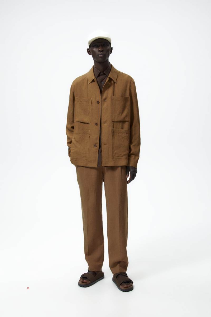 ZARA 100% LINEN Övertröja Herr Bruna | SQORA-4089