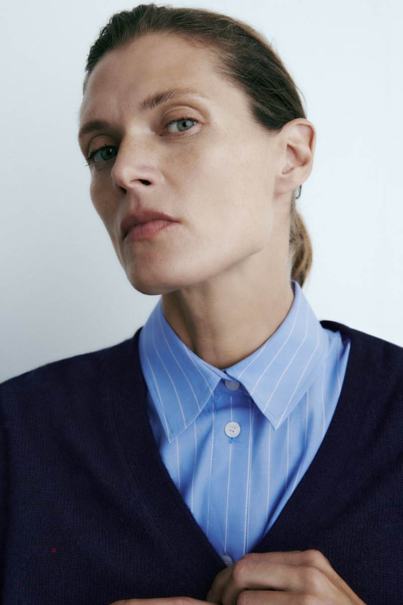 ZARA 100% MERINO WOOL Cardigan Dam Marinblå Blå | CLWPB-2865