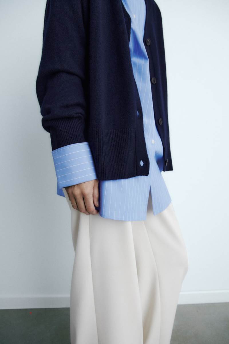 ZARA 100% MERINO WOOL Cardigan Dam Marinblå Blå | CLWPB-2865