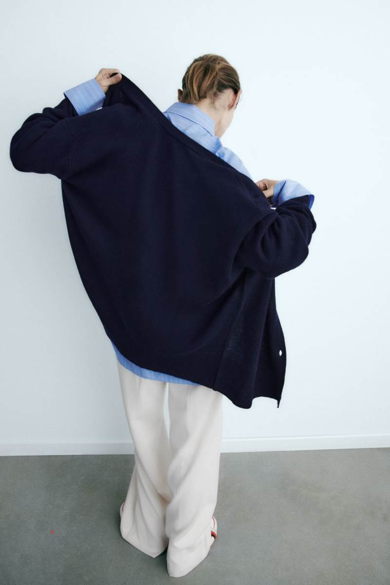 ZARA 100% MERINO WOOL Cardigan Dam Marinblå Blå | CLWPB-2865