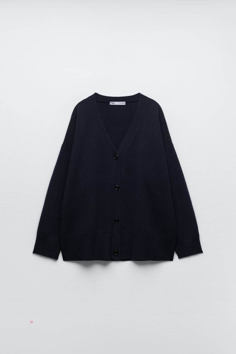 ZARA 100% MERINO WOOL Cardigan Dam Marinblå Blå | CLWPB-2865