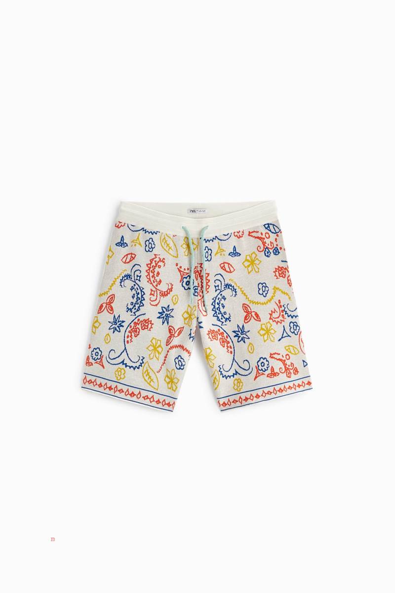 ZARA ABSTRACT JACQUARD KNIT BERMUDA Shorts Herr Vita | VHTBW-4873