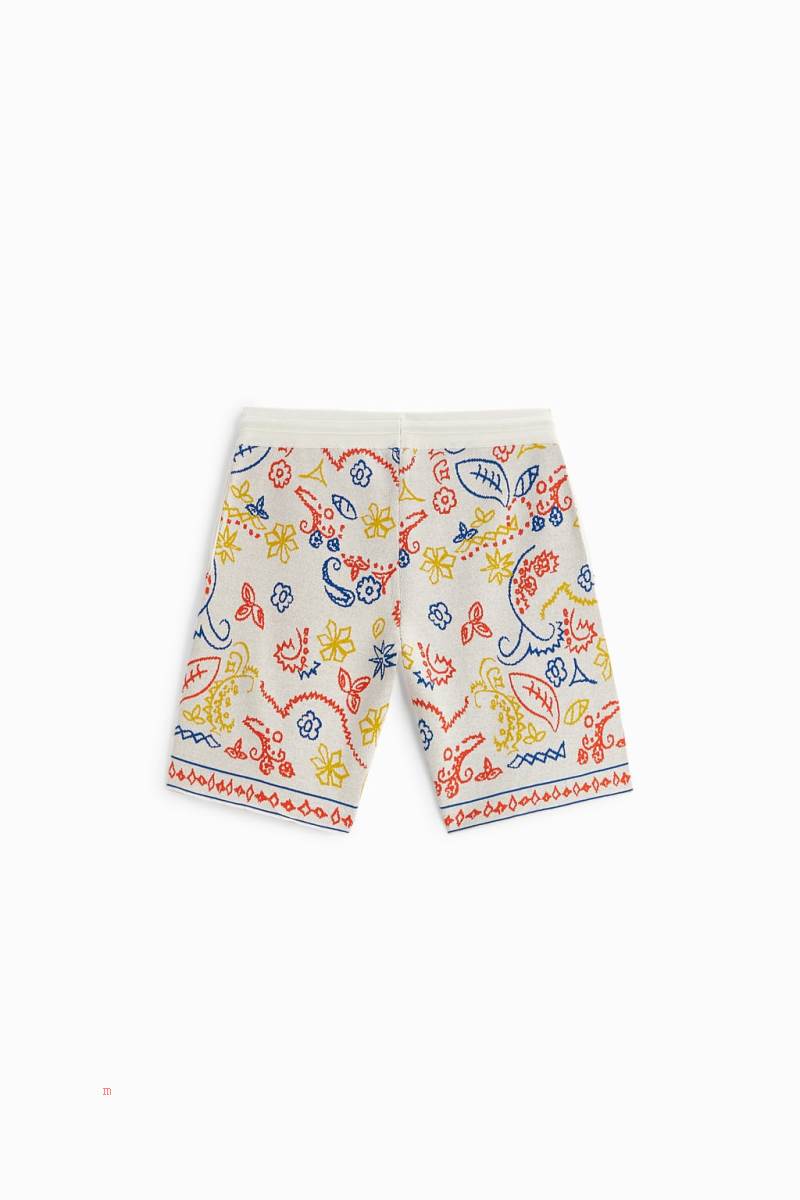ZARA ABSTRACT JACQUARD KNIT BERMUDA Shorts Herr Vita | VHTBW-4873
