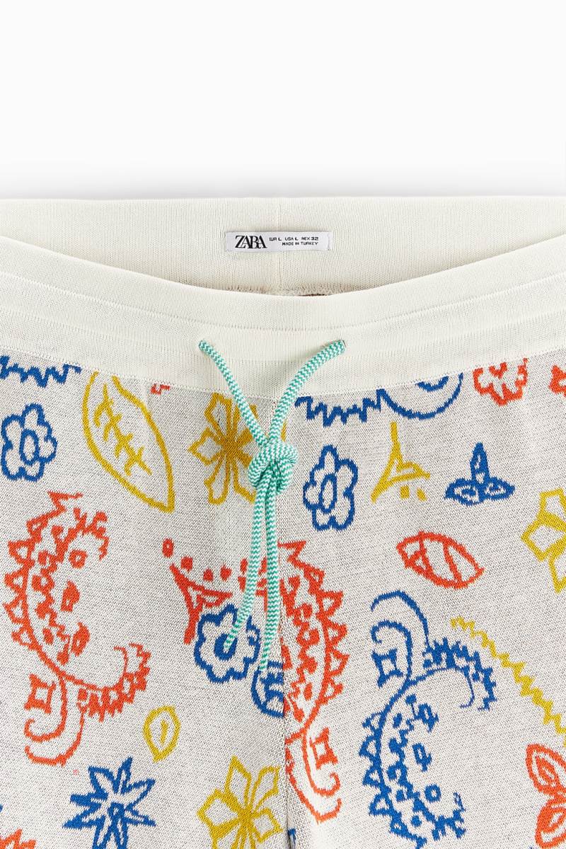 ZARA ABSTRACT JACQUARD KNIT BERMUDA Shorts Herr Vita | VHTBW-4873