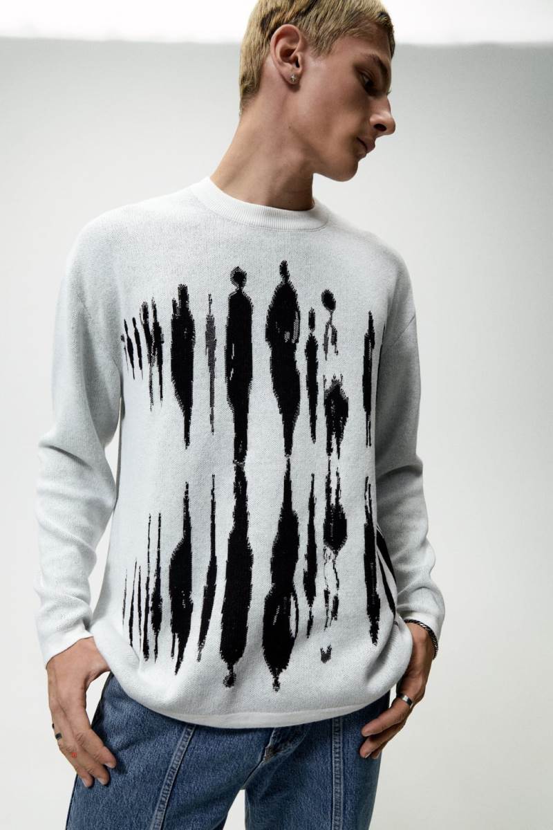ZARA ABSTRACT JACQUARD Tröjor Herr Vita | JEGXB-5410
