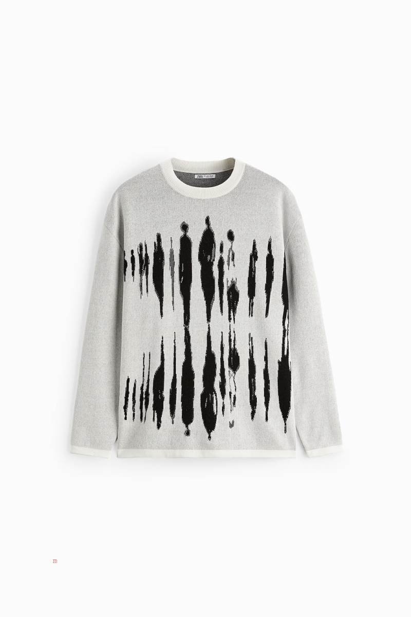 ZARA ABSTRACT JACQUARD Tröjor Herr Vita | JEGXB-5410