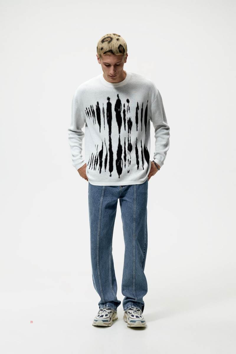 ZARA ABSTRACT JACQUARD Tröjor Herr Vita | JEGXB-5410