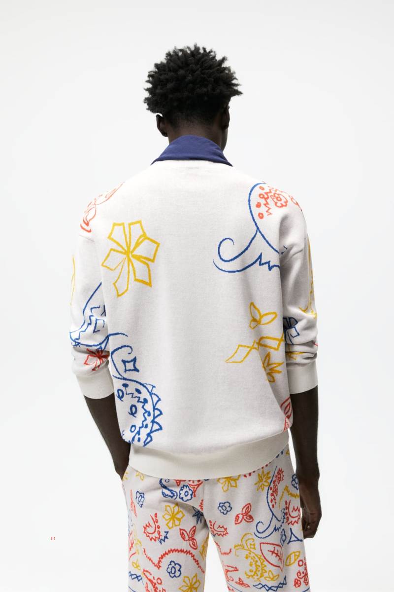 ZARA ABSTRACT JACQUARD Tröjor Herr Vita | MKCZP-9037