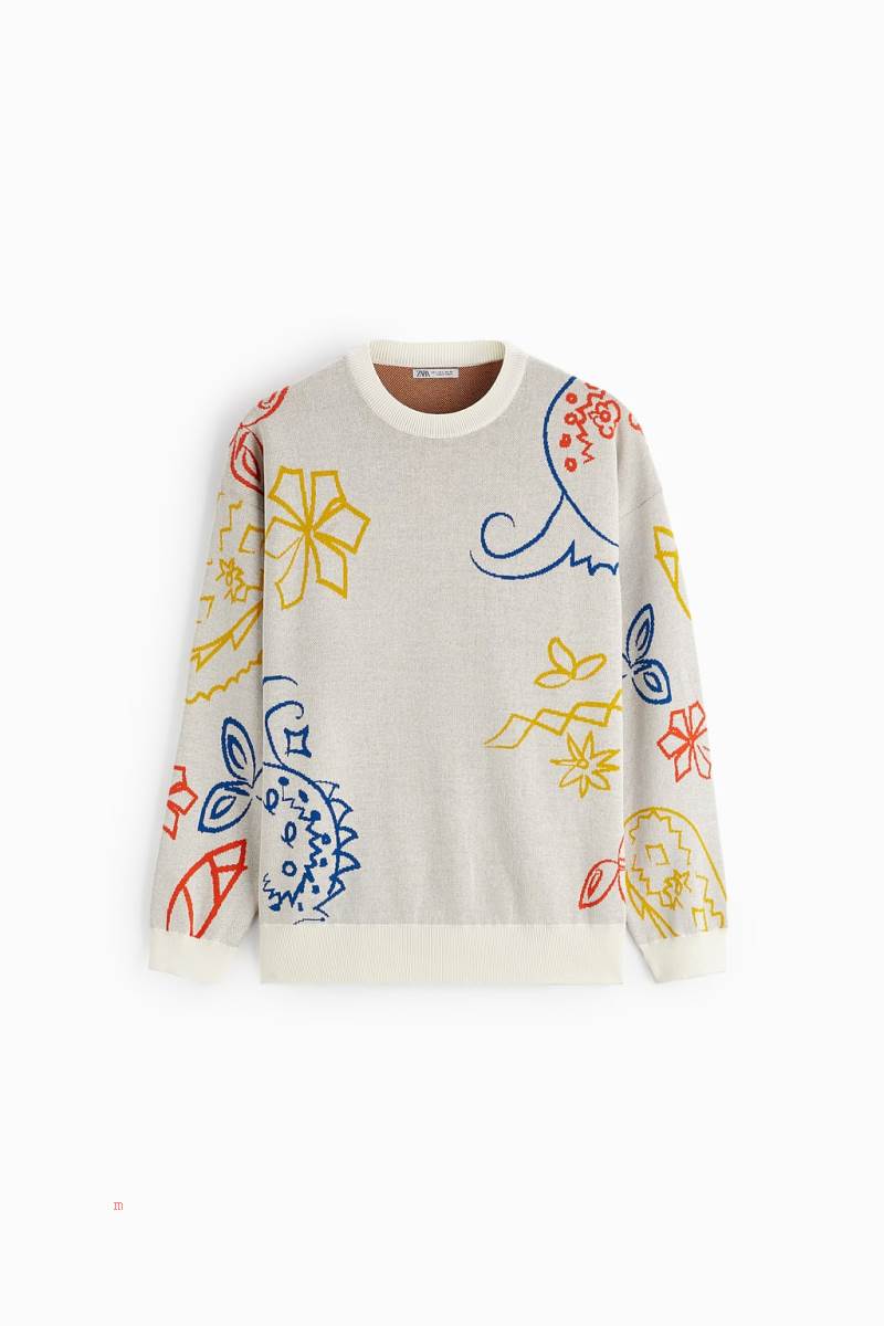 ZARA ABSTRACT JACQUARD Tröjor Herr Vita | MKCZP-9037