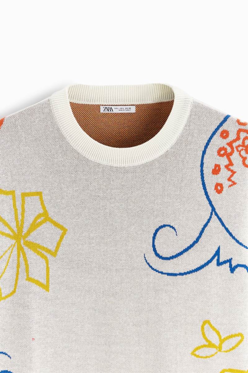 ZARA ABSTRACT JACQUARD Tröjor Herr Vita | MKCZP-9037