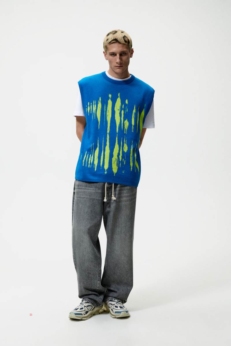 ZARA ABSTRACT JACQUARD Väst Herr Blå | JAYEV-9058