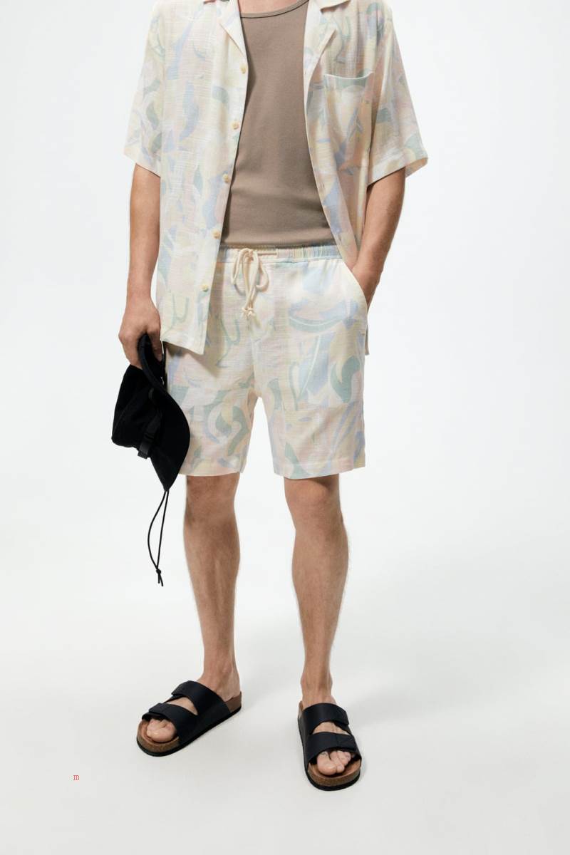 ZARA ABSTRACT PRINT BERMUDA Shorts Herr Blå | GCDUA-4356