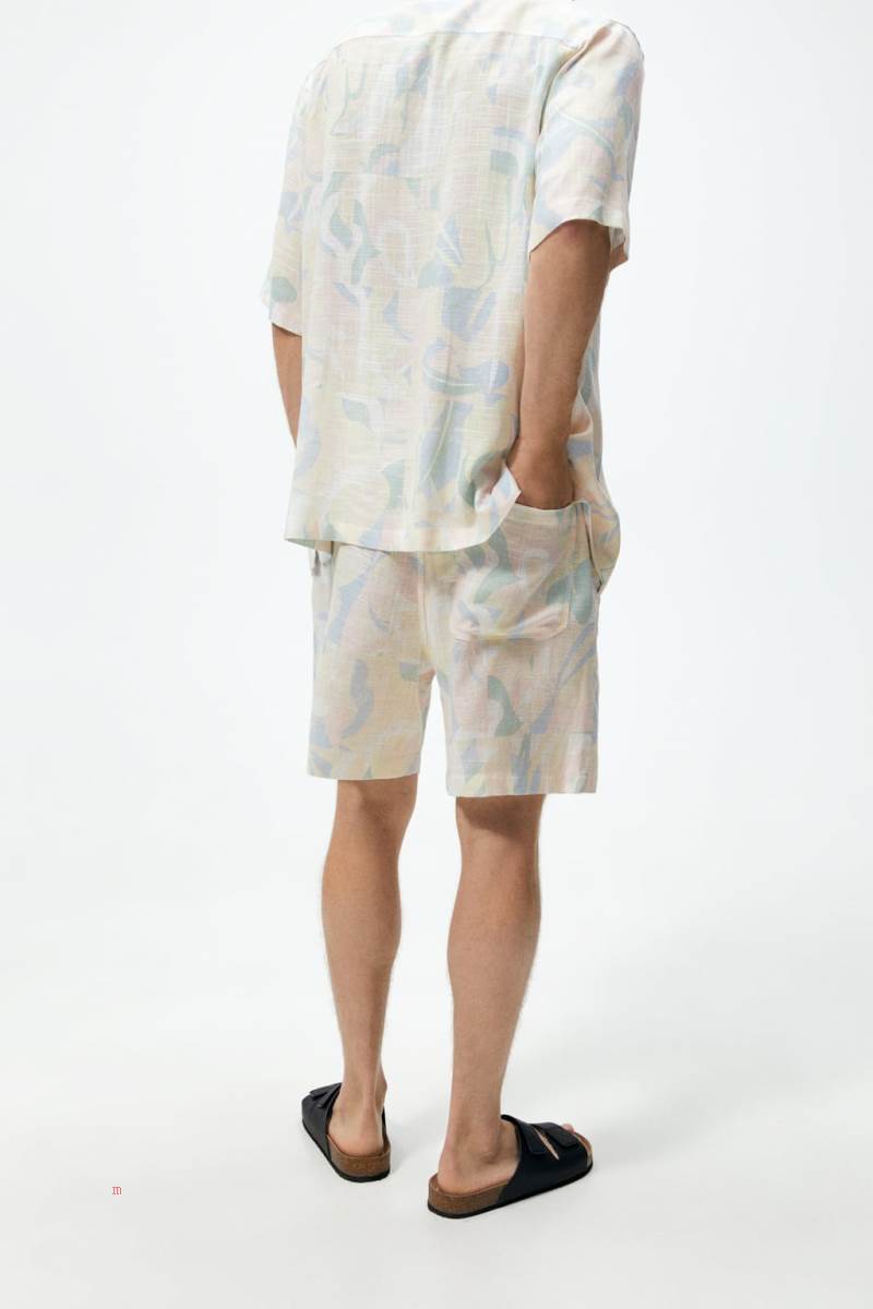 ZARA ABSTRACT PRINT BERMUDA Shorts Herr Blå | GCDUA-4356