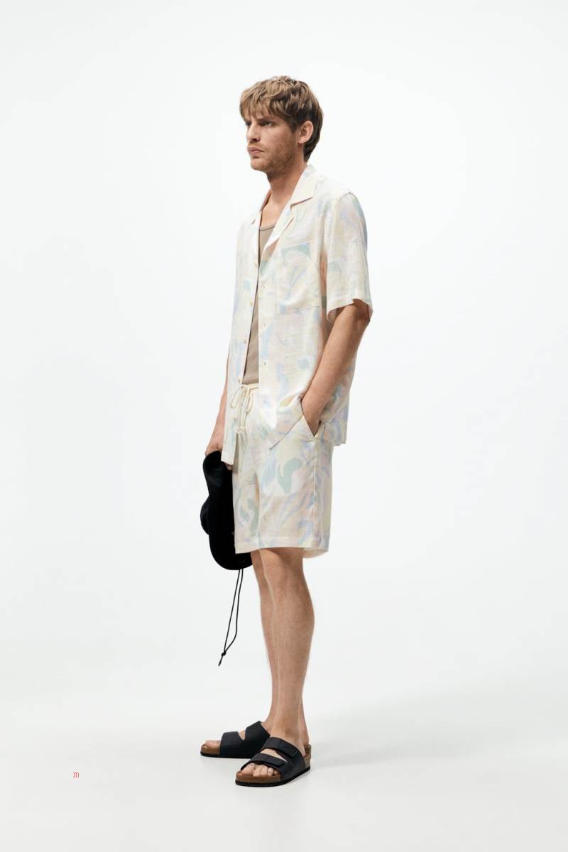 ZARA ABSTRACT PRINT BERMUDA Shorts Herr Blå | GCDUA-4356