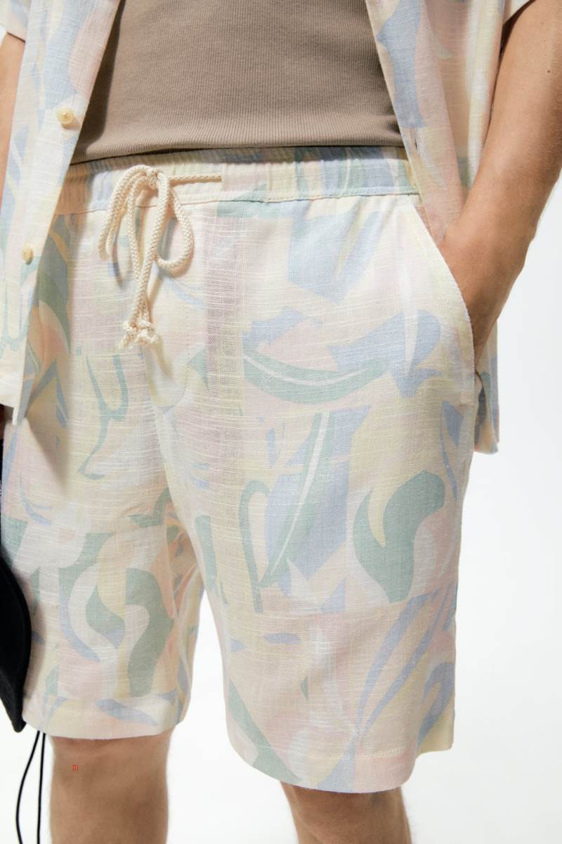 ZARA ABSTRACT PRINT BERMUDA Shorts Herr Blå | GCDUA-4356