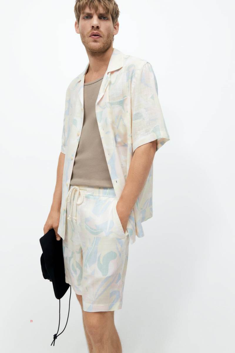 ZARA ABSTRACT PRINT BERMUDA Shorts Herr Blå | GCDUA-4356