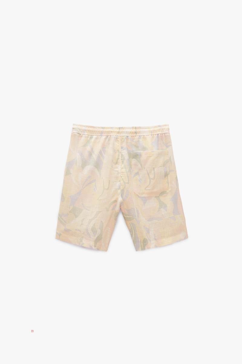 ZARA ABSTRACT PRINT BERMUDA Shorts Herr Blå | GCDUA-4356