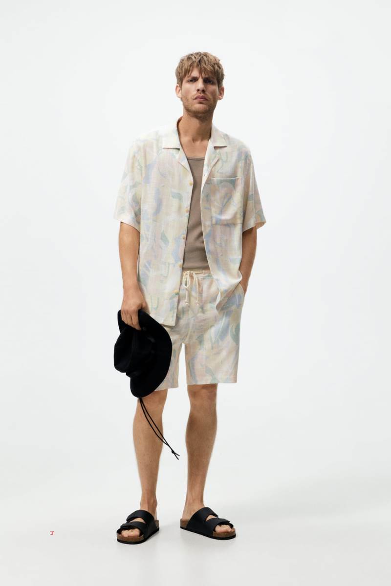 ZARA ABSTRACT PRINT BERMUDA Shorts Herr Blå | GCDUA-4356