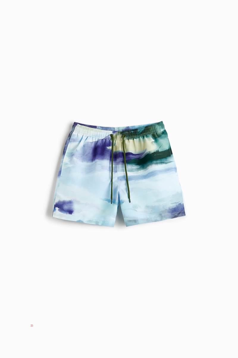 ZARA ABSTRACT PRINT SWIMMING TRUNKS Badkläder Herr Blå | OIZHT-9564