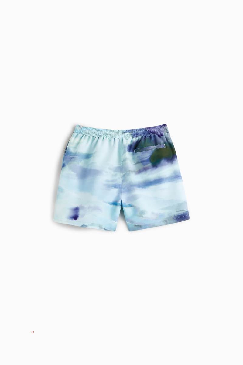 ZARA ABSTRACT PRINT SWIMMING TRUNKS Badkläder Herr Blå | OIZHT-9564