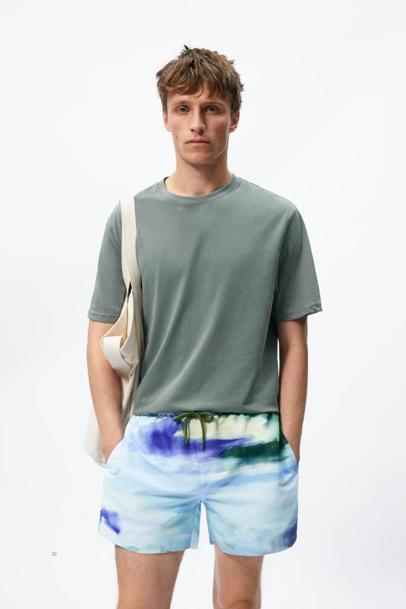 ZARA ABSTRACT PRINT SWIMMING TRUNKS Badkläder Herr Blå | SHQNX-1908