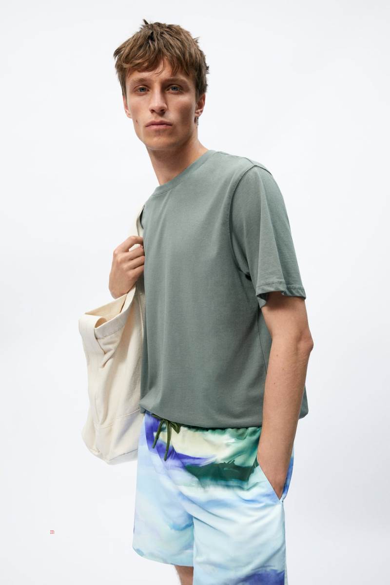 ZARA ABSTRACT PRINT SWIMMING TRUNKS Badkläder Herr Blå | SHQNX-1908