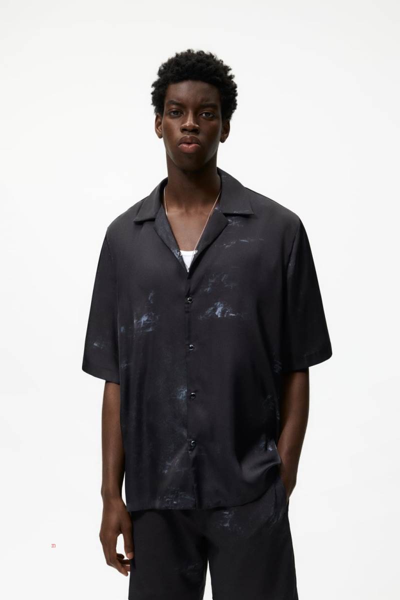 ZARA ABSTRACT PRINT Skjorta Herr Svarta | DKFLH-9617