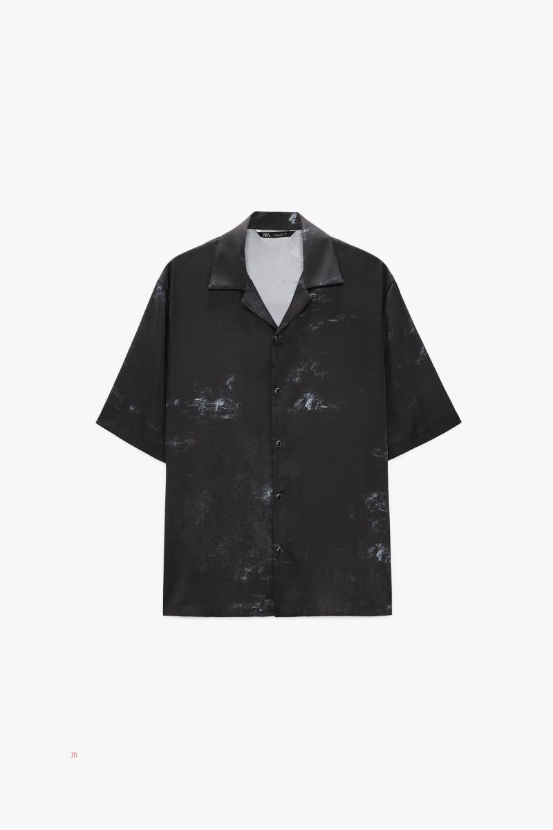 ZARA ABSTRACT PRINT Skjorta Herr Svarta | DKFLH-9617