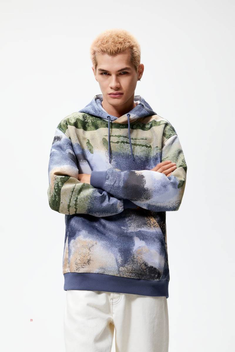 ZARA ABSTRACT PRINT Sweatshirt Herr Blå | YBWMA-9538