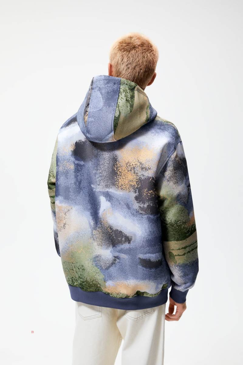 ZARA ABSTRACT PRINT Sweatshirt Herr Blå | YBWMA-9538