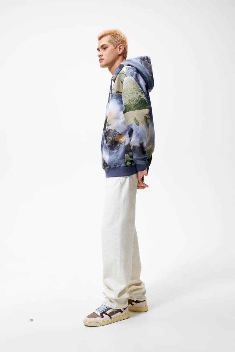 ZARA ABSTRACT PRINT Sweatshirt Herr Blå | YBWMA-9538