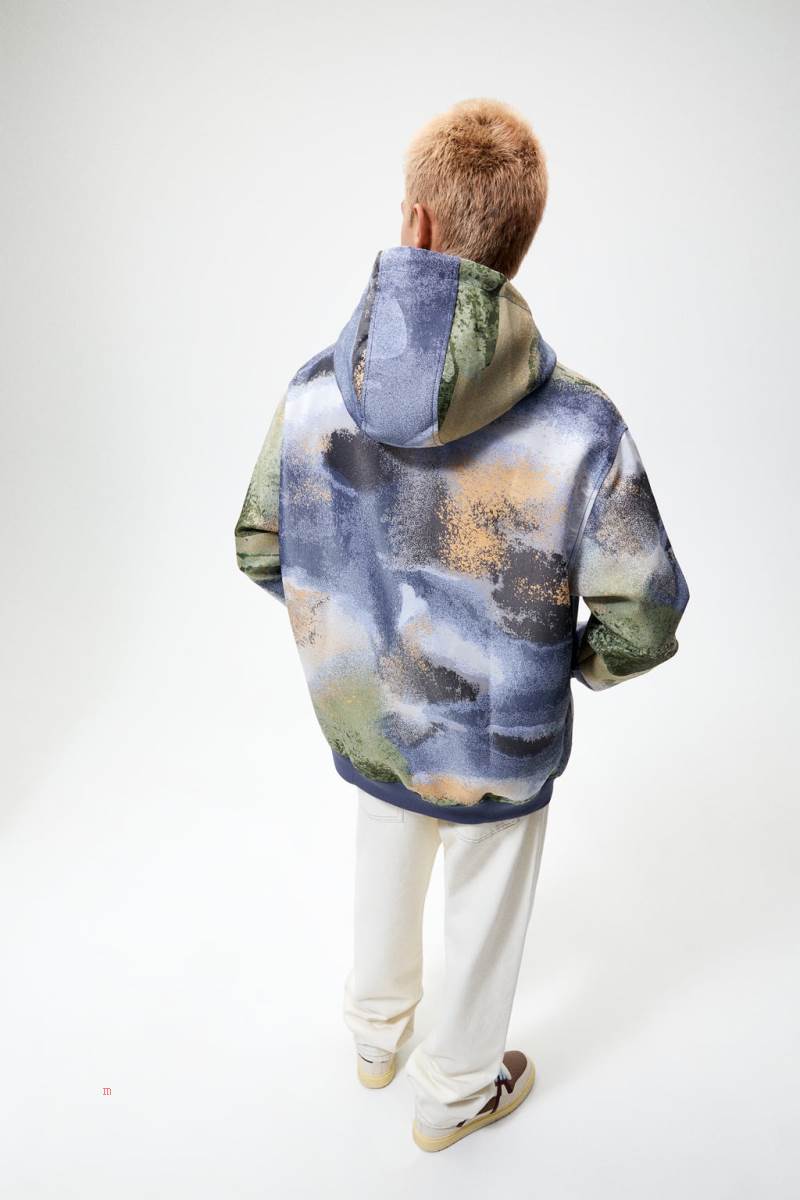 ZARA ABSTRACT PRINT Sweatshirt Herr Blå | YBWMA-9538