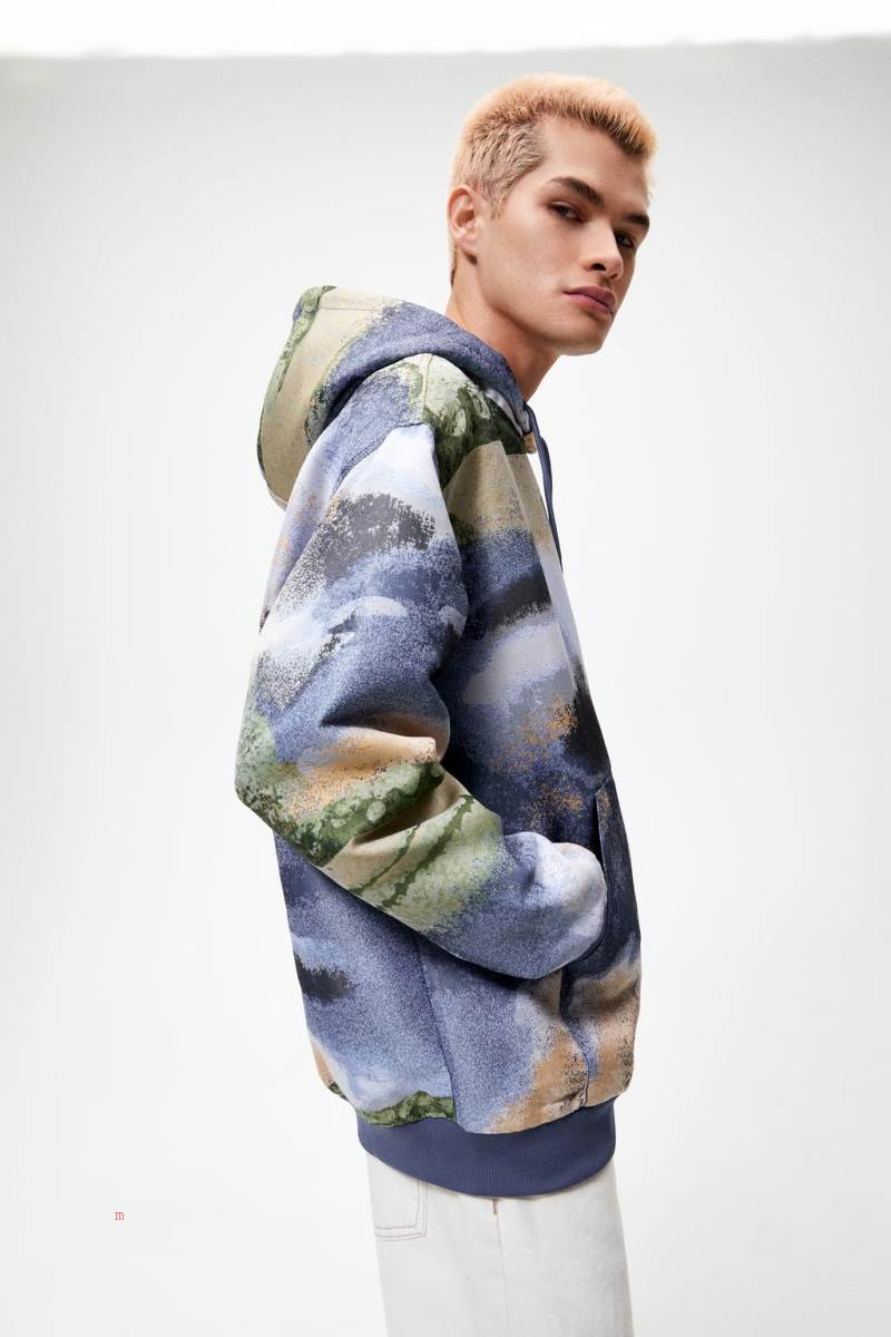 ZARA ABSTRACT PRINT Sweatshirt Herr Blå | YBWMA-9538